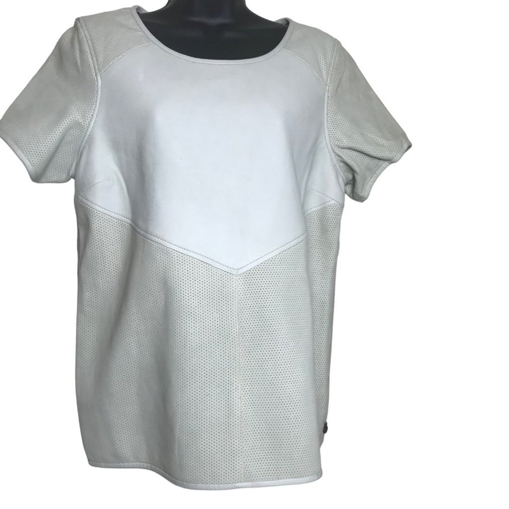 Maison Scotch Winter White Perforated Sheep Leather Shirt Size 3(M )Short Sleeve